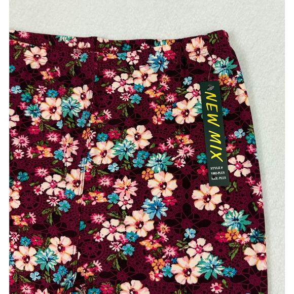 New Mix Plus One Size Floral Leggings Burgundy Pink Blue Stretch Soft
 NWT - Picture 8 of 10